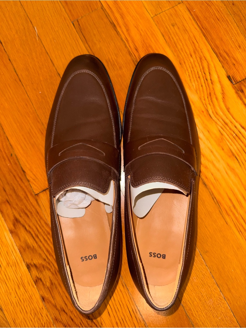 BOSS MEN’S LEATHER MOCCASINS WITH PENNY TRIM